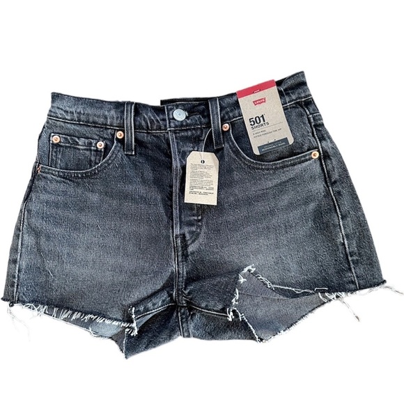 Levi's Pants - NWT Levi's 501 High Rise Black/ Grey Button Fly Cut-off Denim Shorts Size 25